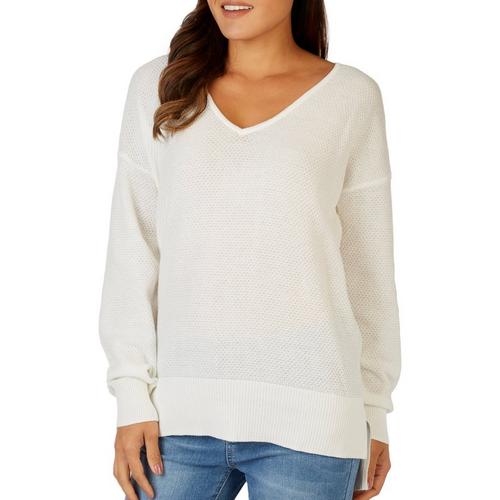 Colour Eighteen Womens Solid Waffle Knit V Neck