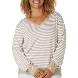 C & K Designs Womens Striped V Neck Sweater