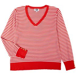 C & K Designs Womens Striped V Neck Sweater