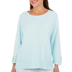 C & K Designs Womens Solid Cable Knit Button Sleeve Sweater