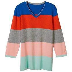 Coral Bay Womens Striped V-Neck  3/4 Sleeve Top