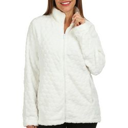 Coral Bay Womens Solid Cozy Dot Full Zipper Jacket