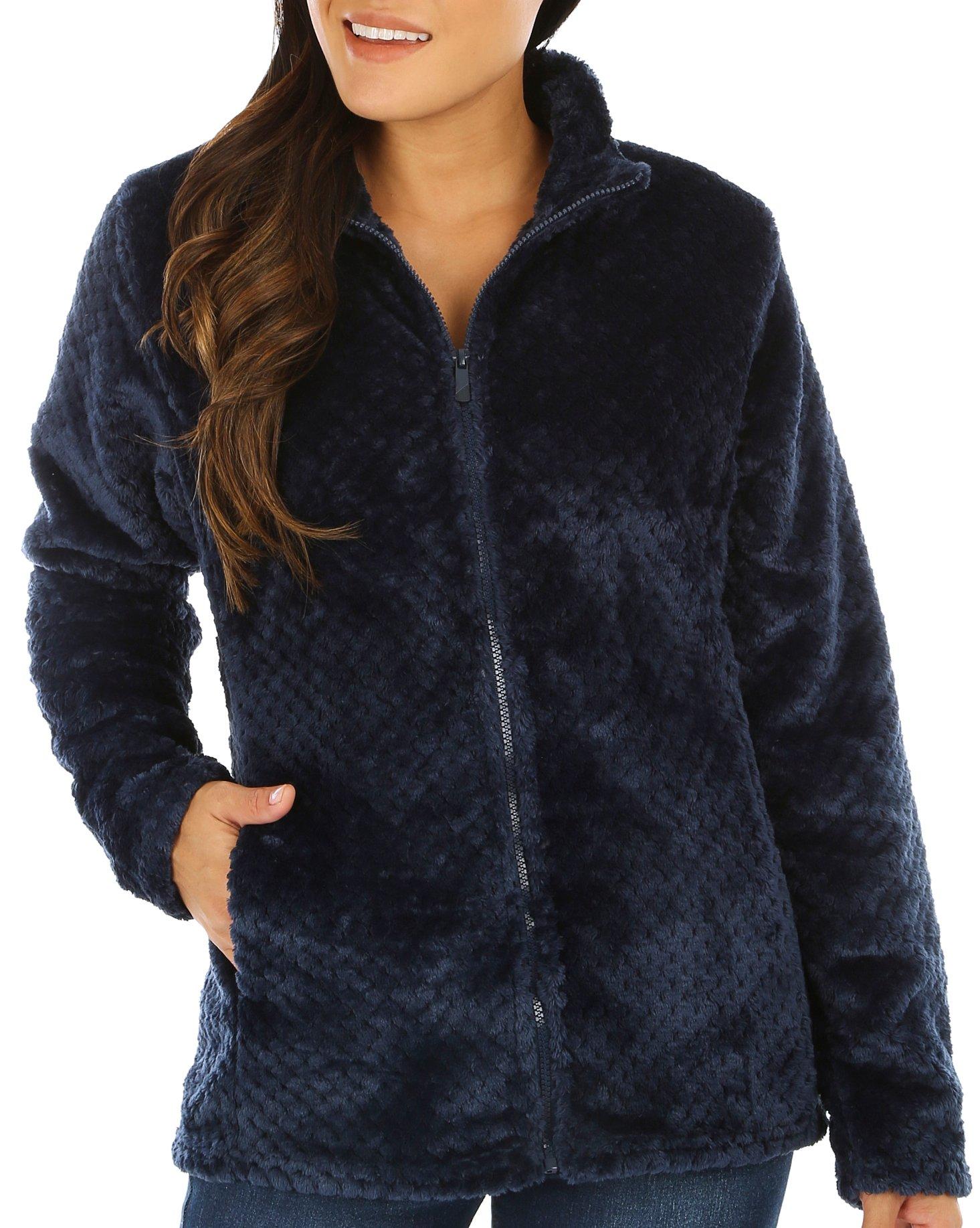 Womens Full Zip Small Check Fleece Jacket