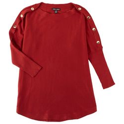 Cable & Gauge Womens Button Shoulder 3/4 Sleeve  Top