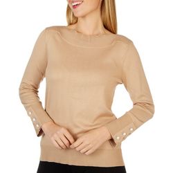 Cable & Gauge Womens Scalloped Neck Button Long Sleeve Top