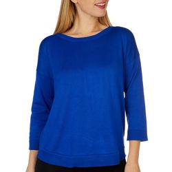 Cable & Gauge Womens Button Back 3/4 Sleeve Top