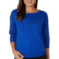 Cable & Gauge Womens Solid Button Back 3/4 Sleeve Top