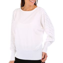 Cable & Guage Womens Jewel Embellished Long Sleeve Sweater