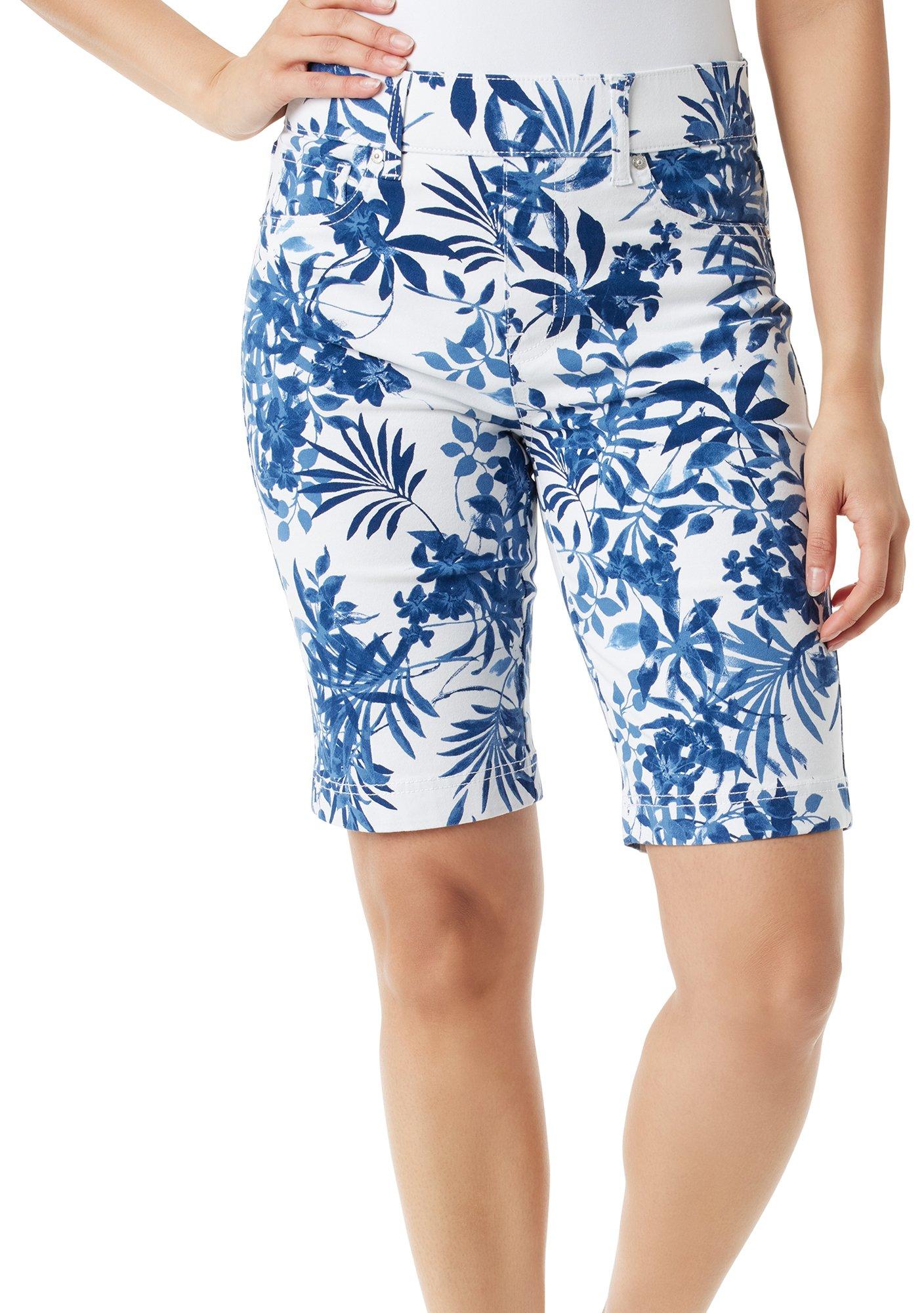 Womens 11 in. Print Pull-On Bermuda Shorts