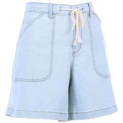 Womens Denim Solid Patch Pocket Shorts