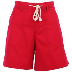 Womens Solid Patch Pocket Shorts