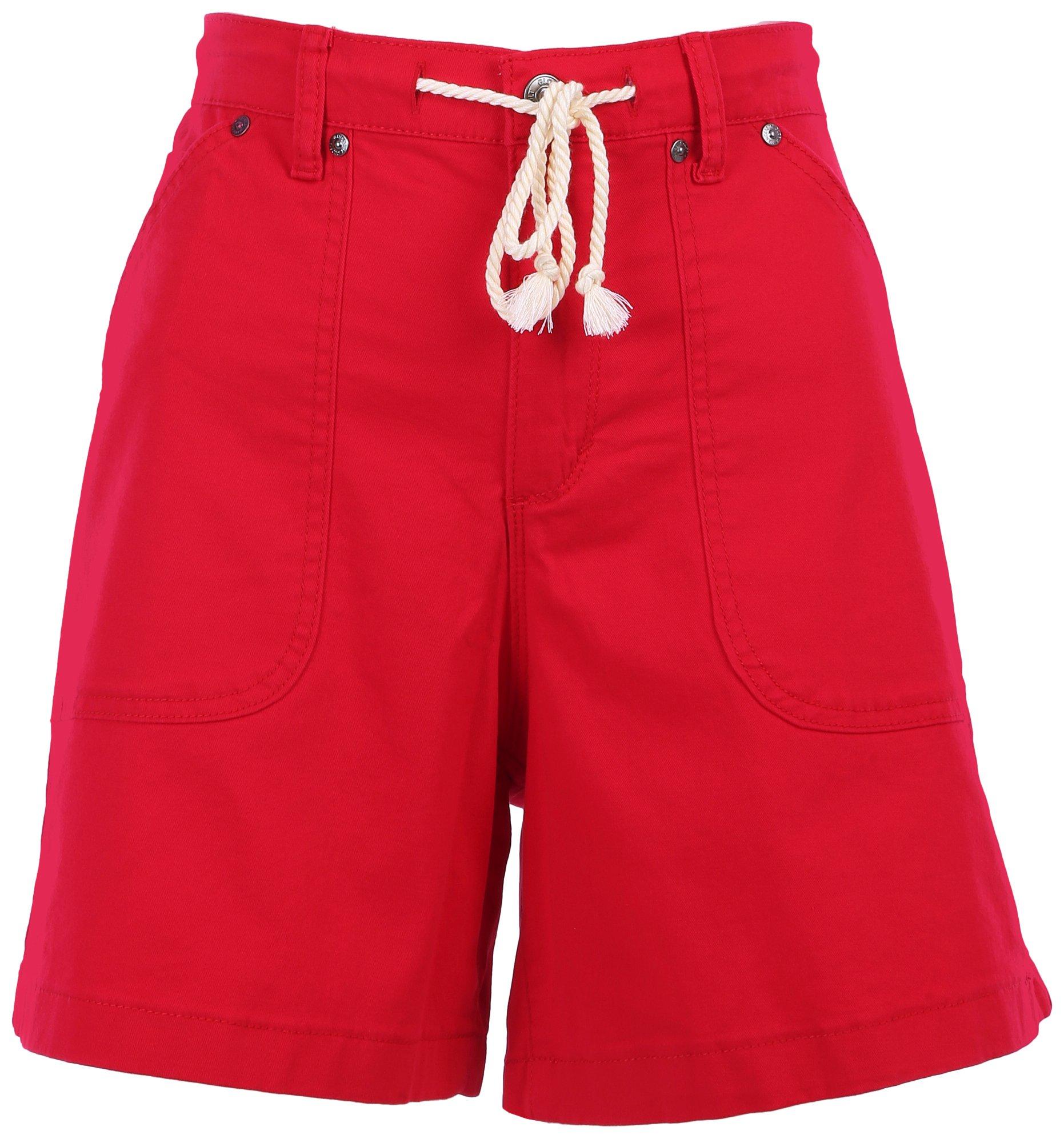 Womens Solid Patch Pocket Shorts