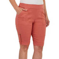 Womens 11 in. Solid Pocket Pull On Bermuda Shorts