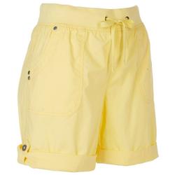Womens 9.5 in. Solid Woven Drawstring Roll Cuff Shorts