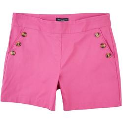 Womens Solid Pull On Button Shorts