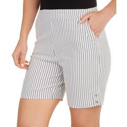 Womens Stripe Pull On Button Side Shorts