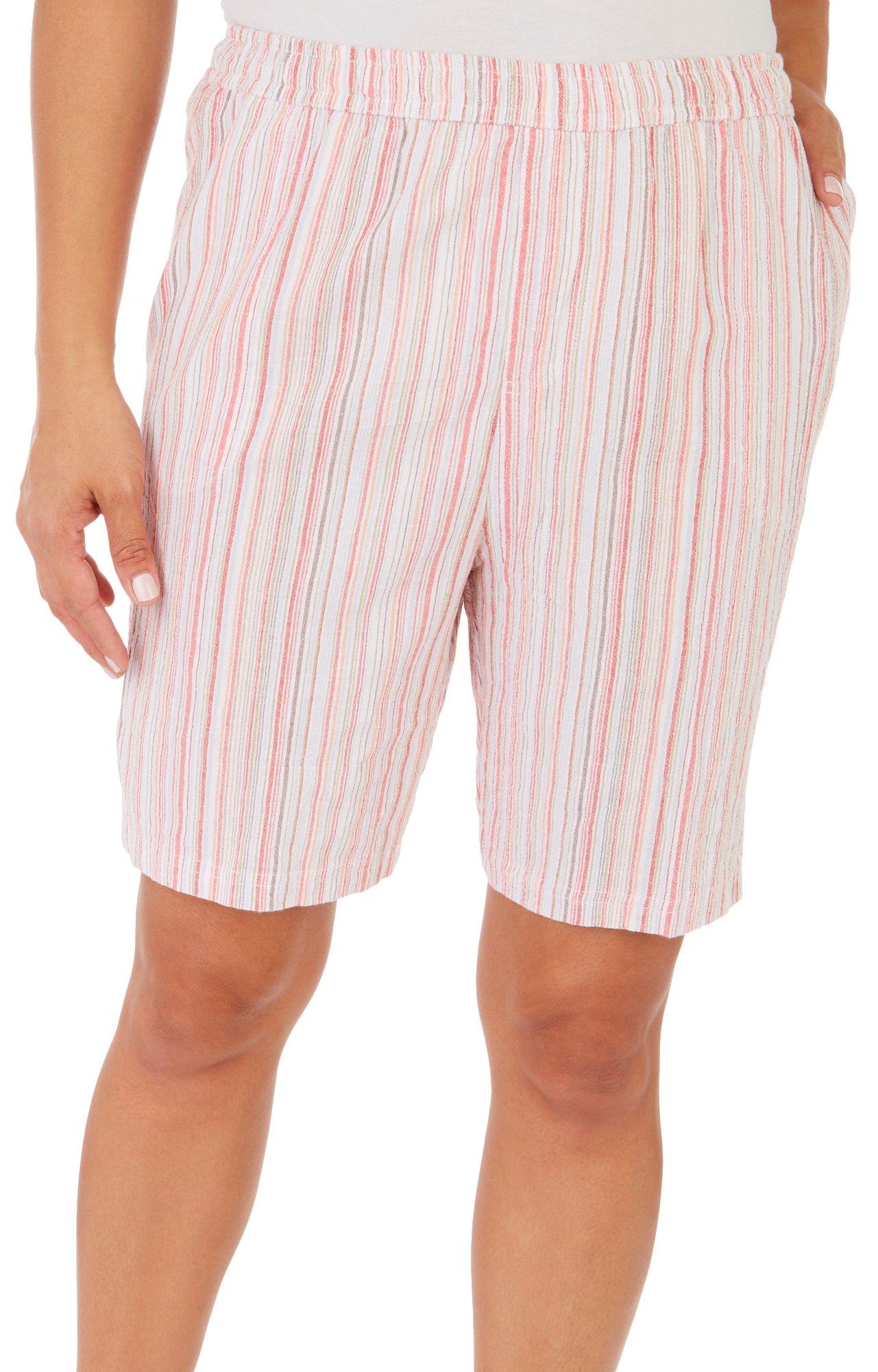 Coral Bay Womens 7'' Stripe Print Sheeting Pull On Shorts