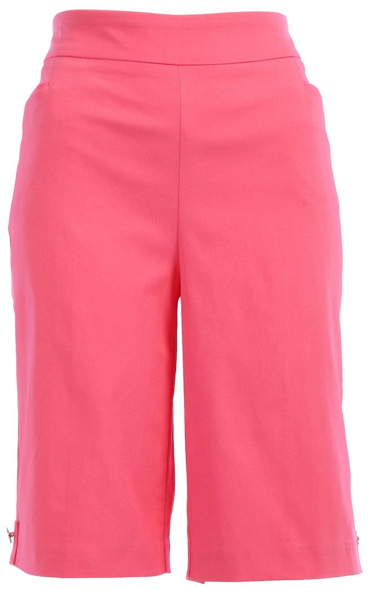 Coral Bay Womens 12 in. Solid Button Accent Shorts