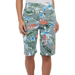 Womens 12 in. Tropical Print Pull-On Bow Hem Shorts