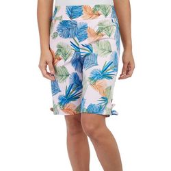 Womens 12 in. Tropical Palm Print Pull-On Bow Hem Shorts