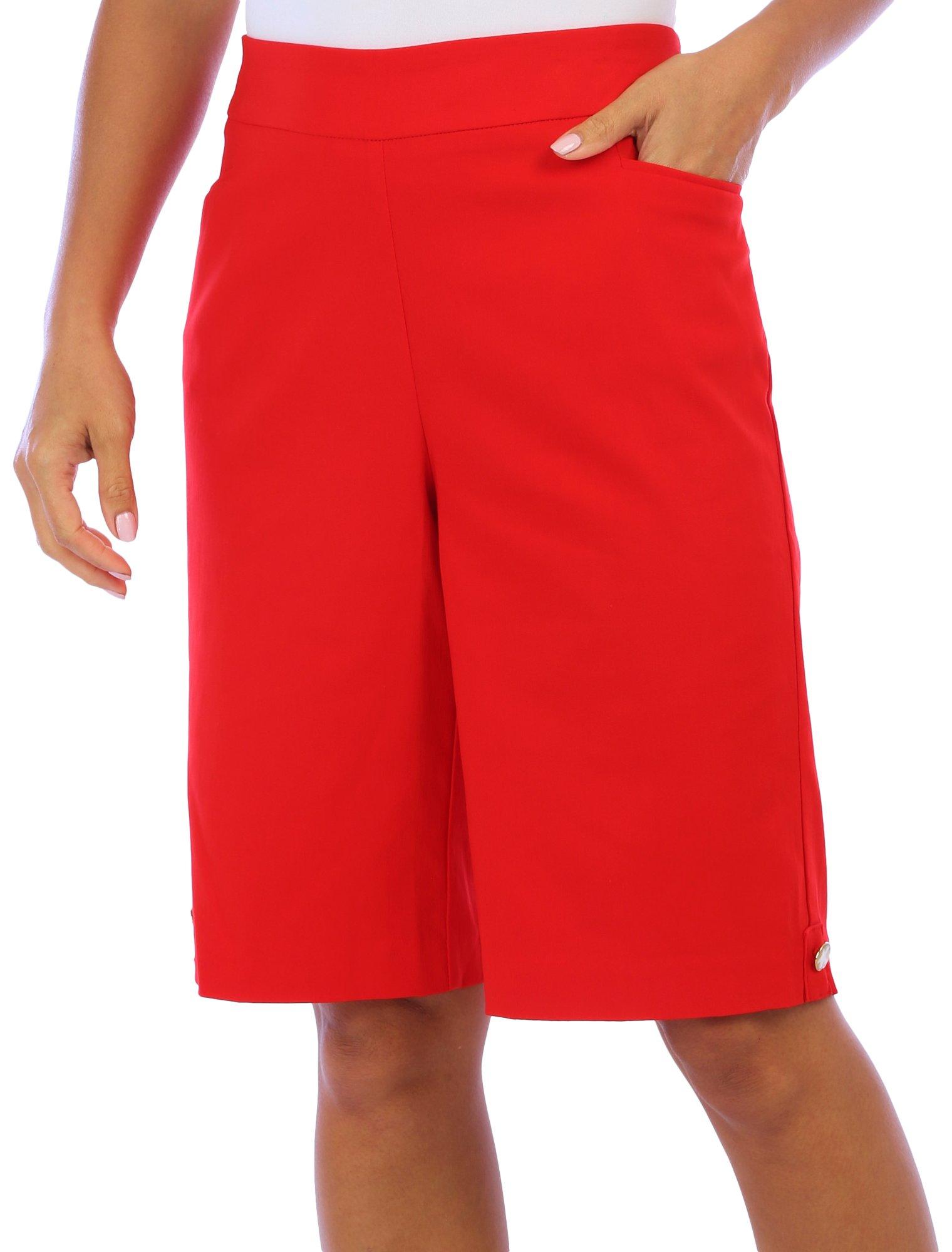 Coral Bay Womens 11 in. Solid Sand Dollar Button Shorts