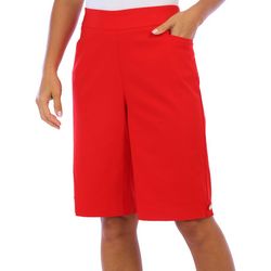 Coral Bay Womens 11 in. Solid Sand Dollar Button Shorts