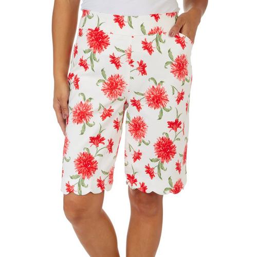 Coral Bay Womens Floral Scalloped Hem Shorts