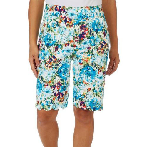 Coral Bay Womens Floral Scalloped Hem Shorts