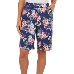 Coral Bay Womens Floral 11 in. Cateye Pull On Shorts