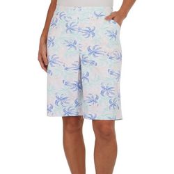 Coral Bay Womens Palm Print 11 in. Cateye Pull On Shorts