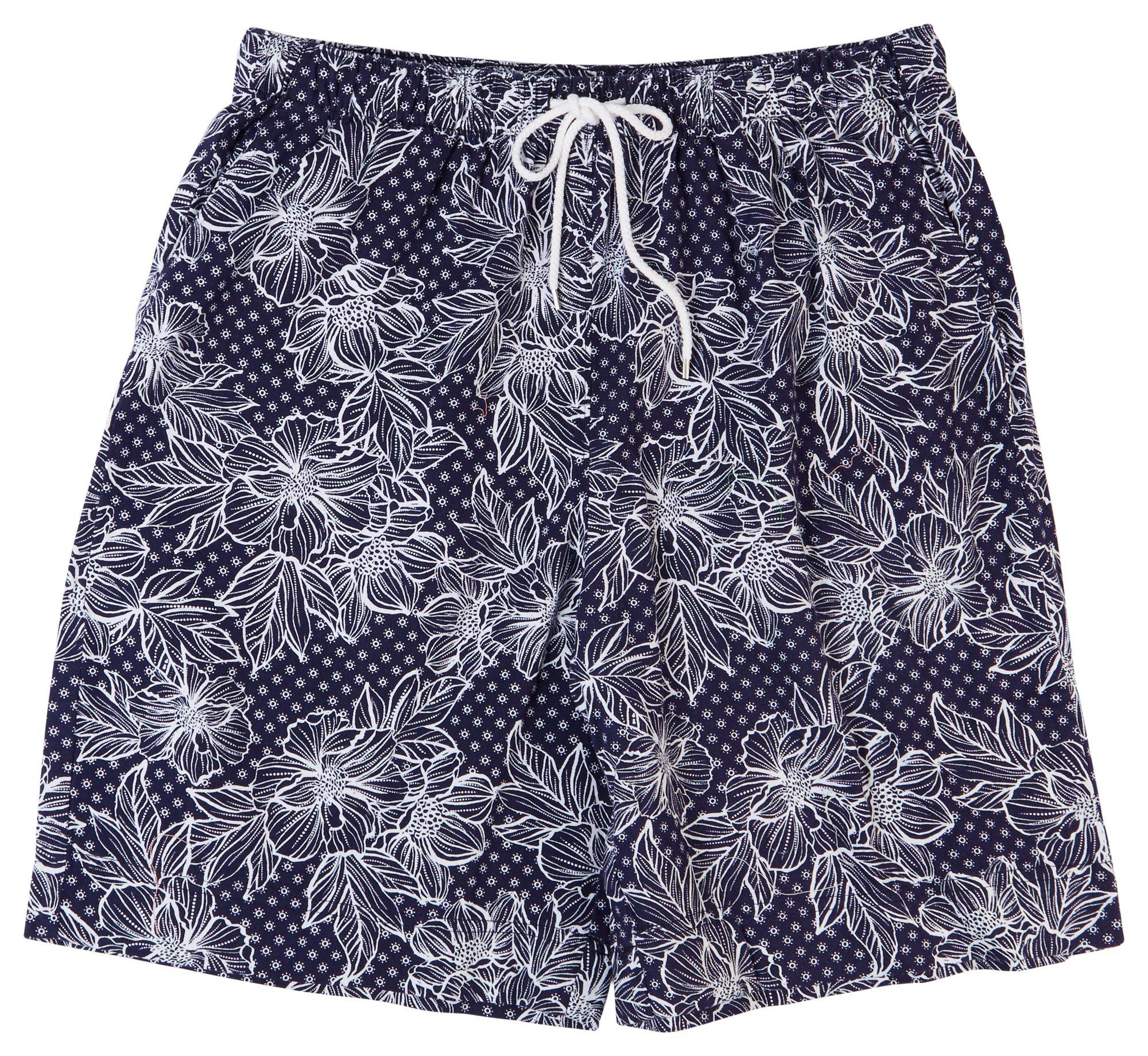 Womens 9 in. Floral Bermuda Drawstring Shorts