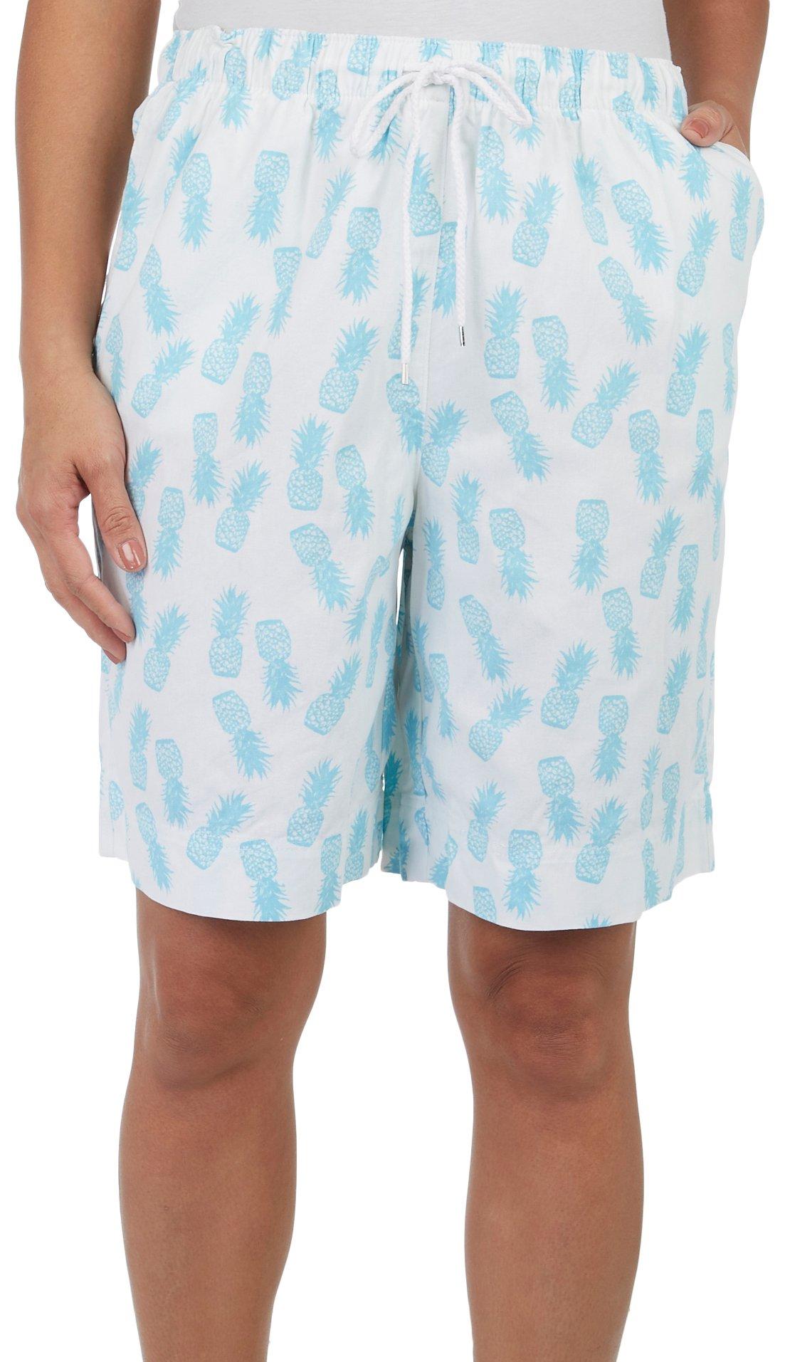 Coral Bay Womens Pineapple Print Twill Drawstring Shorts