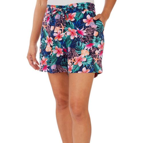 Caribbean Joe Womens Floral Sea Tie Front Shorts
