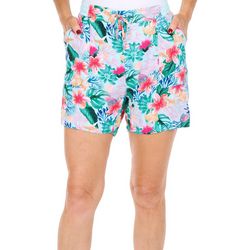 Caribbean Joe Womens Tropical Tie Front Pull On Shorts