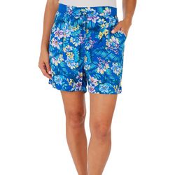 Caribbean Joe Womens Tie Front Pull On Floral Shorts
