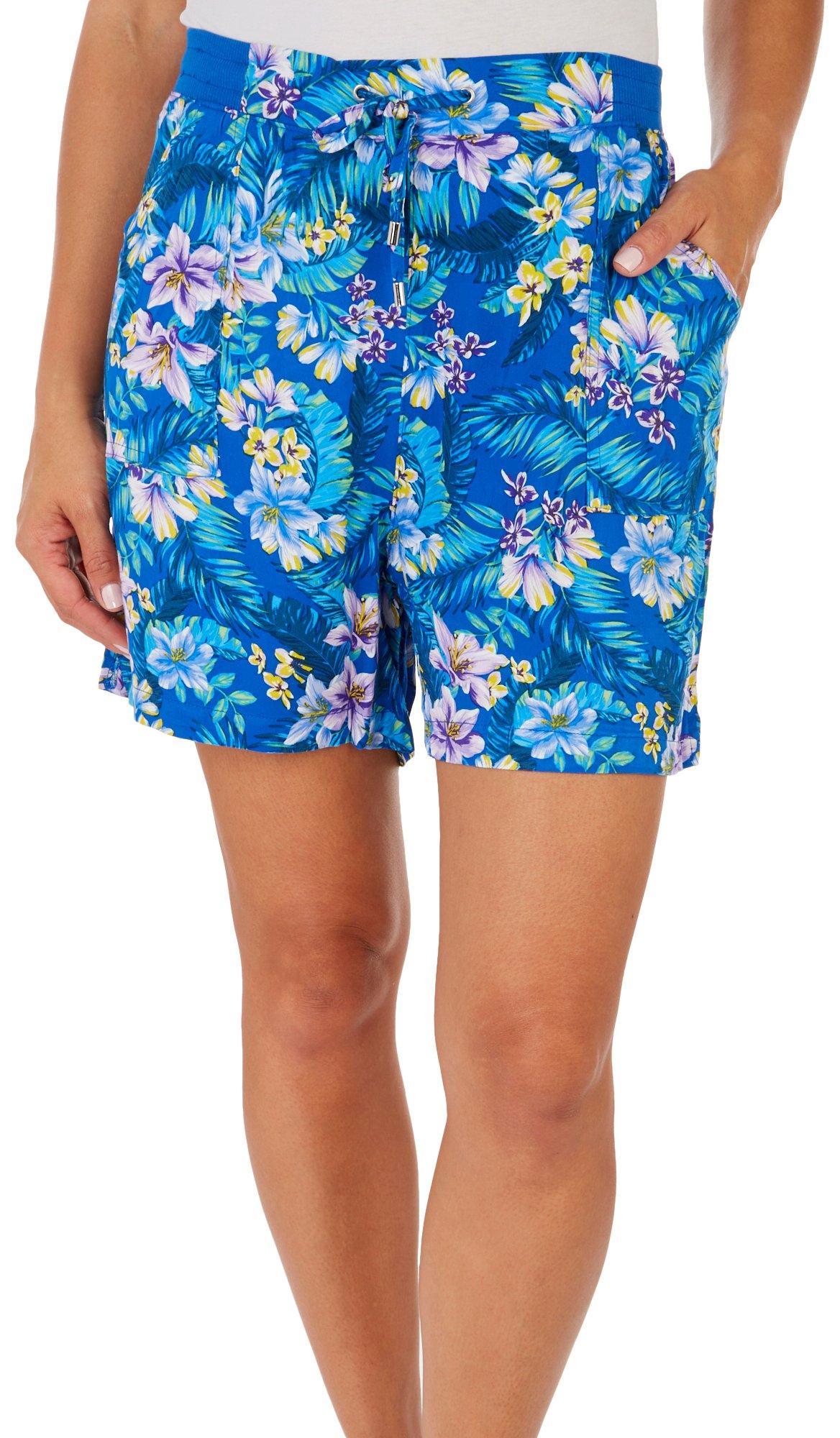 Womens Tie Front Pull On Floral Shorts