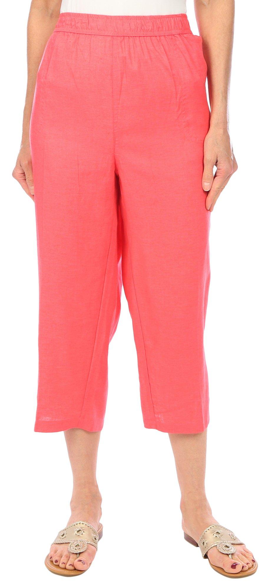 Coral Bay Womens 22 in. Solid Linen Capris