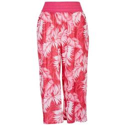 Womens Fuschsia Palm Print Crop Pants