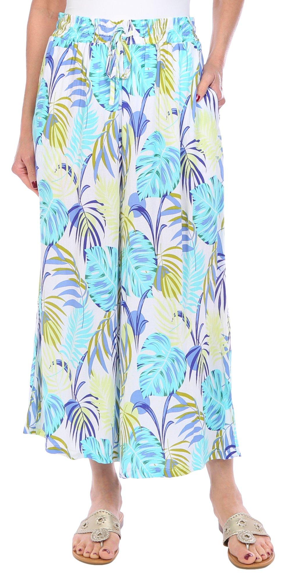 Juniper + Lime Womens Tropical Fronds Wide Leg Pants