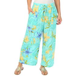 Juniper + Lime Womens Tropical Print Wide Leg Pants