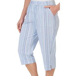 Womens Striped Rolled Cuff Sheeting Capris
