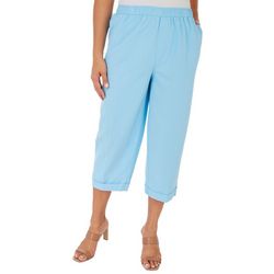 Coral Bay Womens Solid Sheeting Rolled Tab Capris