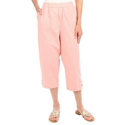 Coral Bay Womens 21 in. Sheeting Button Hem Capris