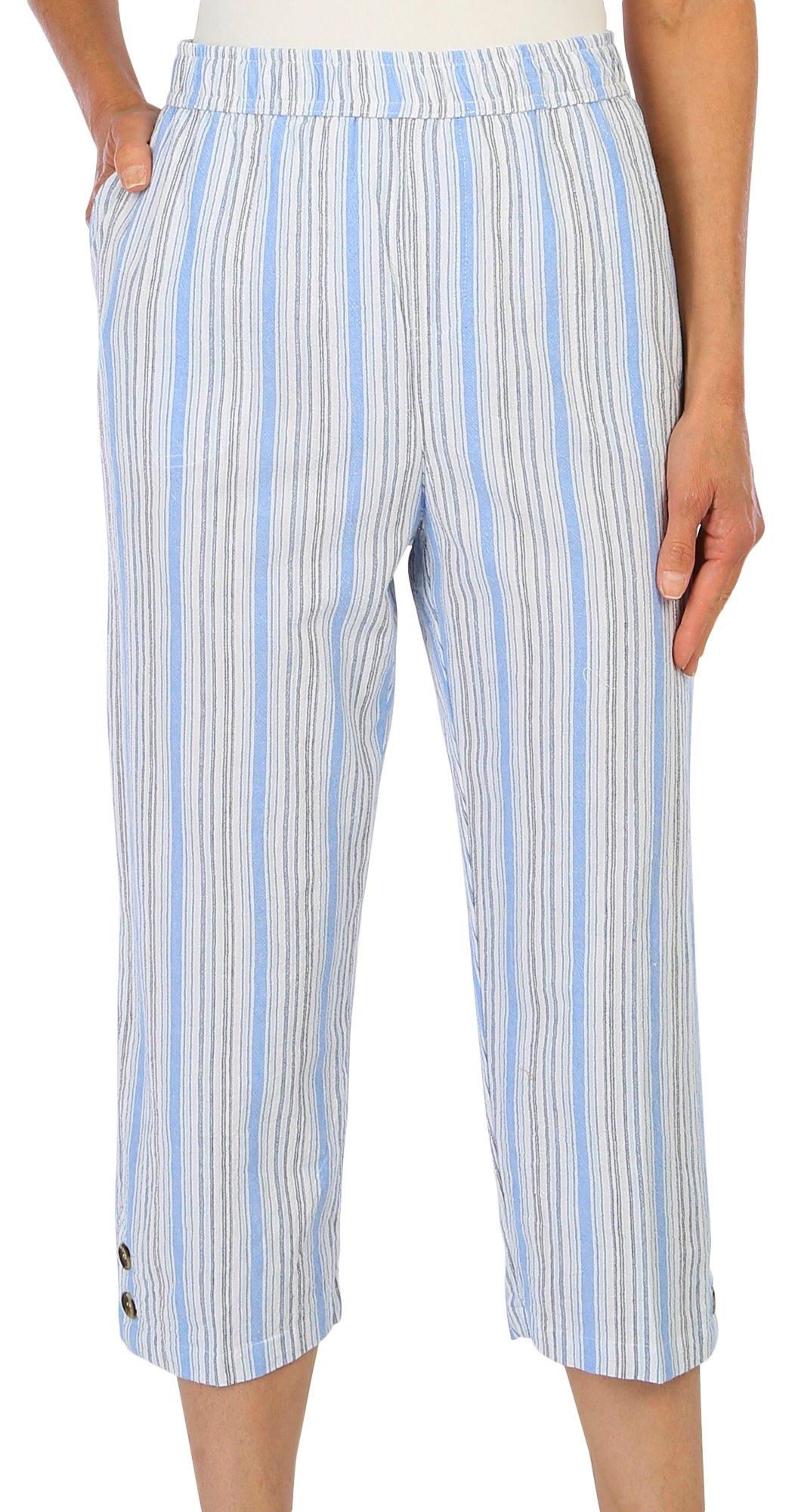 Coral Bay Womens 21 in. Striped Button Hem Capris