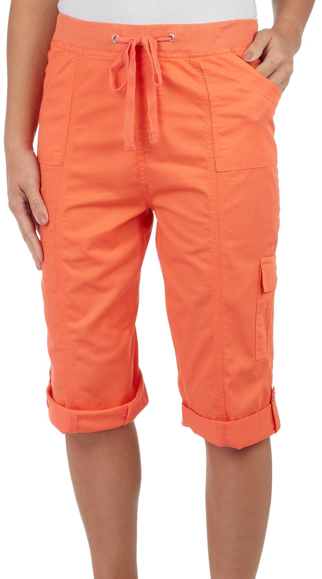 Fresh Womens Solid Roll Tab Capris