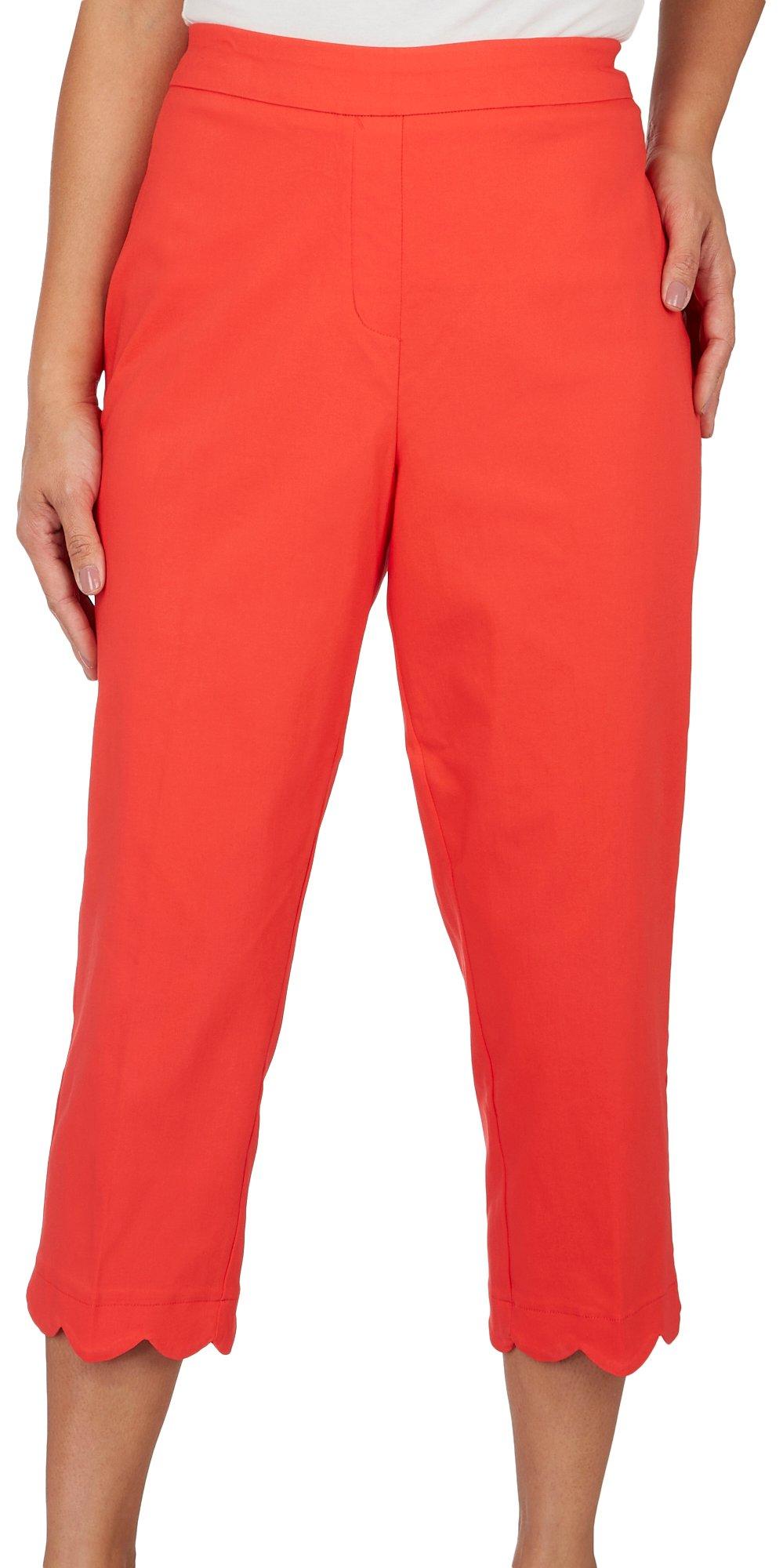 Zac & Rachel Womens 22 In. Inseam Solid Scallop Hem Capris