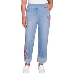 Alfred Dunner Womens Butterfly Embroidered Capri Pants
