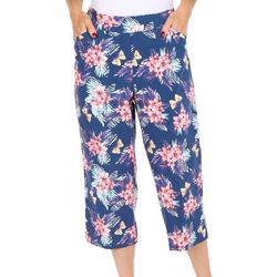 Coral Bay Womens Floral Bouquet Print Pull On Capris