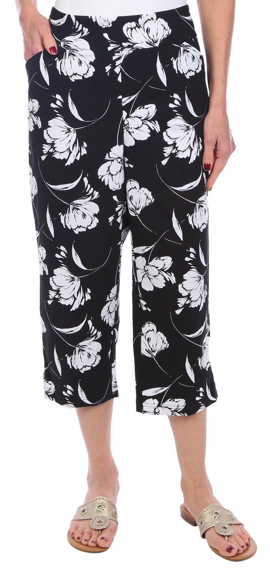 Womens Floral Print Pull On Capris