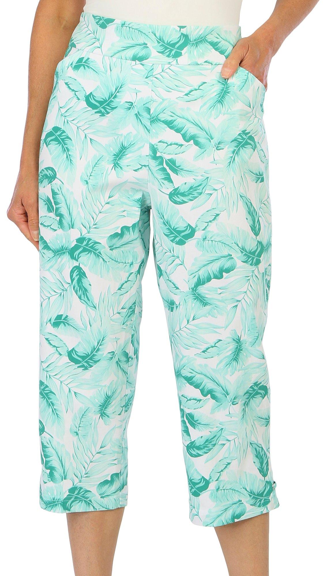 Womens 21 in. Tropical Print Pull On Capris